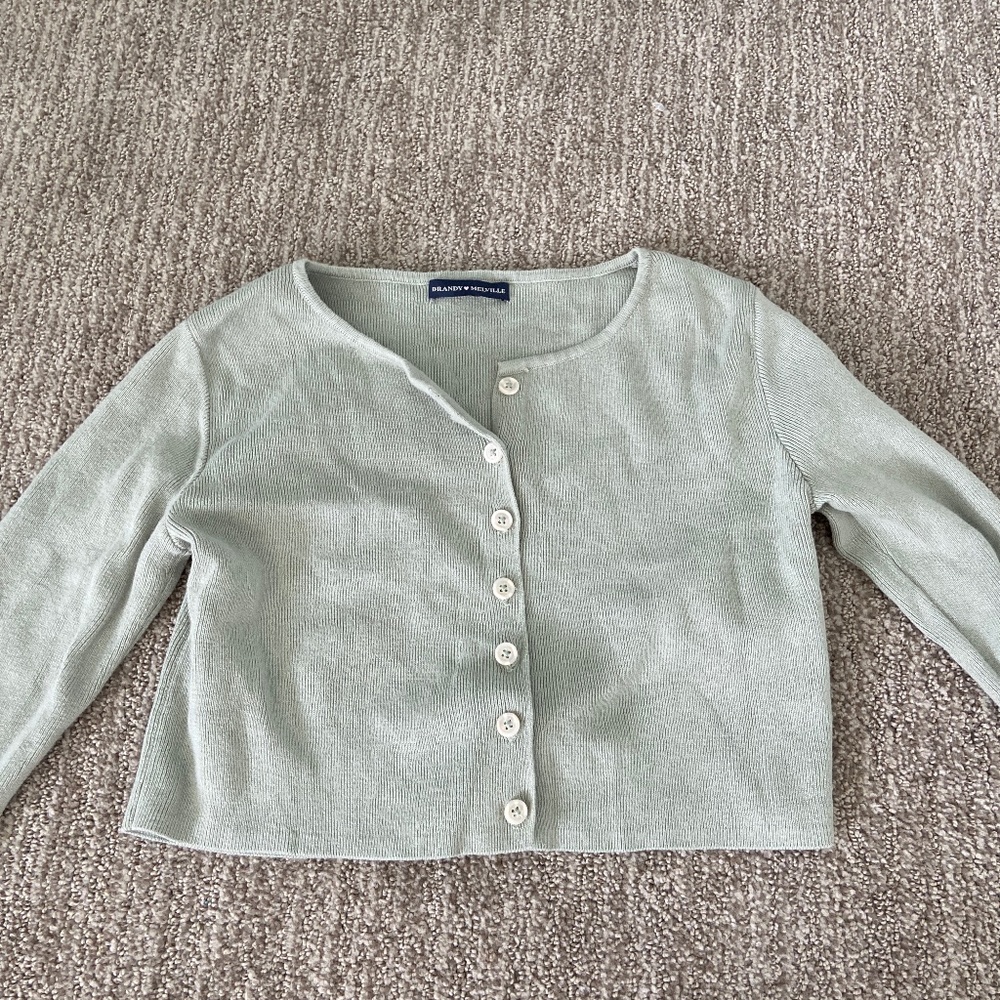 Brandy Melville sage green cropped top button up aesthetic